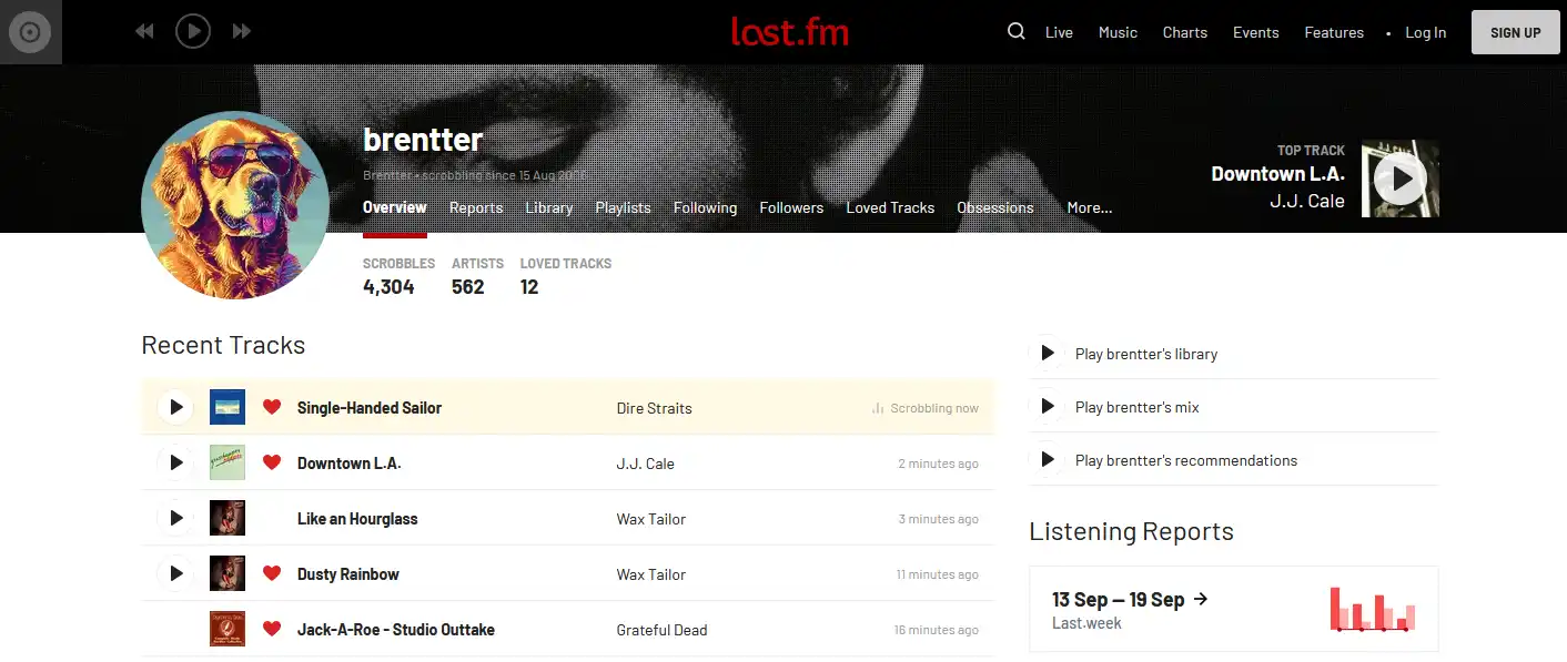 My profile on last.fm where it pulls my recent music from