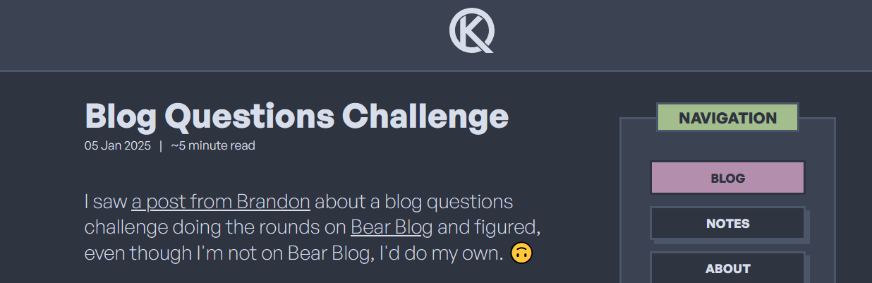 The Blog Questions Challenge